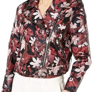 Catherine Malandrino Veruca Vegan Leather Floral Moto Jacket Size 14